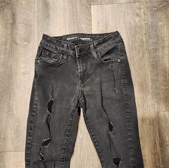 Old Navy Mid Rise Rockstar Black Distressed Jean - Picture 3 of 7